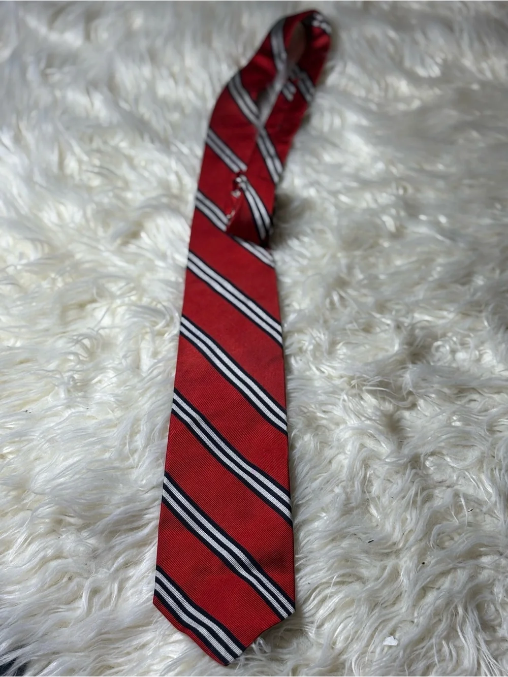 VTG Bert Pulitzer Repp Silk Striped Gray/Navy/Red Men’s Tie Preppy Ivy USA Made